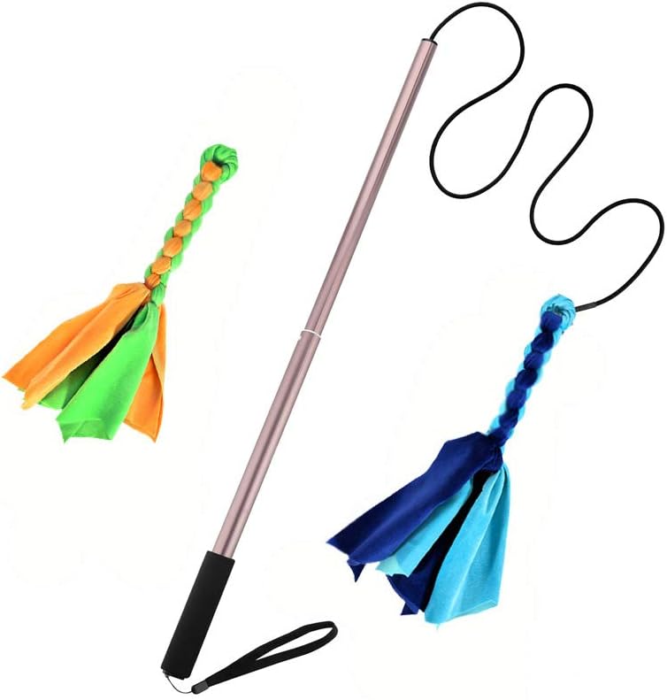 Brinquedo Flirt Pole para Cães AMYESE com Haste Retrátil e 2 Iscas de Fleece – Tamanho Grande