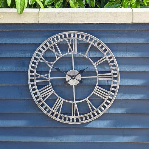 Garden Mile Horloge murale à chiffres romains ouverts de 60 cm pour extérieur/intérieur et extérieur - Étanche - Pour salon, cuisine, jardin