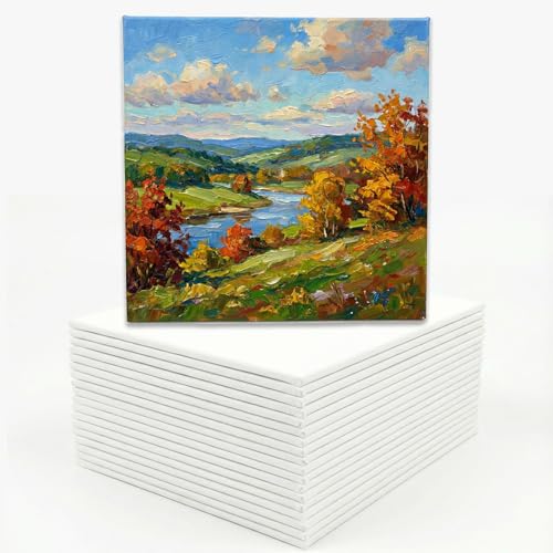 Shteriva Lienzos para Pintar 15x15 cm (Set de 18), Cartón Entelado 3 mm, Lienzo de Algodón Sin Ácido, para Acrílico, Óleo, Gouache y Acuarela