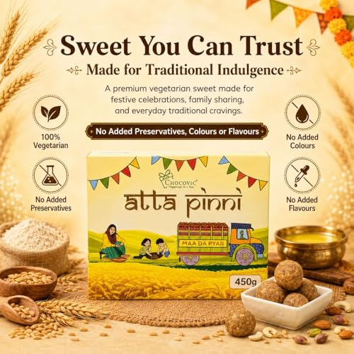 Image of Chocovic Atta Pinni - 450 g Eco Box, Traditional Punjabi Wheat Pinni Sweet, Authentic Indian Mithai Dessert
