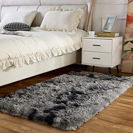 Obundi Dark Grey Tie-Dye Shaggy Area Rug, Modern Indoor Plush Fluffy Rugs, Soft Rugs for Bedroom,Living Room - Image 4