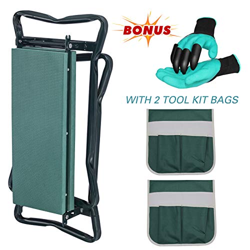 Garden Kneeler And Seat--Folding Garden Stool, Gardening Bench Supplies, Heavy Duty Kneeler With 2 Ex-Large Pouches, Eva Foam Thick Pad, Detachable Belt--Gardening Gift For Women Men Gardener Lovers #TOP5