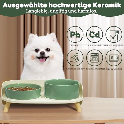 Antischlingnapf Hund Keramik Napfset erhöht - Hundenapf für langsames Fressen - Doppel-Fressnapf für kleine und mittelgroße Hunde - Futternapf & Wassernapf mit rutschfestem Ständer