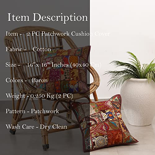 Image of Ravaiyaa - Attitude is everything Set Of 2 PC Home Sofa Decor Cotton Cushion Cover, Handmade Khambadiya Patchwork Pillow Case, Embroidery Cushions
