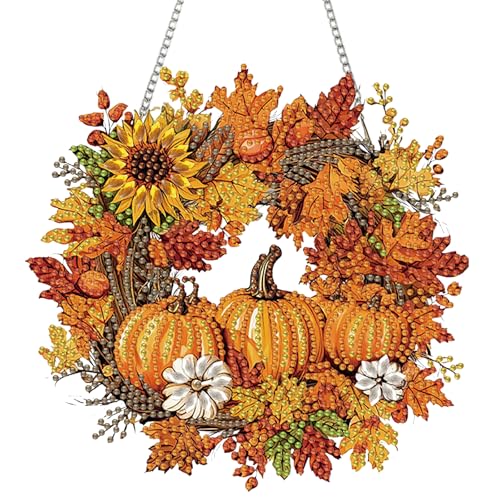 JFYHAB Halloween Diamond Art Hanging Kits for Adults Beginners DIY Acrylic 5D Special Shaped Crystal Diamond Gem Art Painting Hanging Ornament for Home Wall Decor and GiftFall Pumpkin Wreath