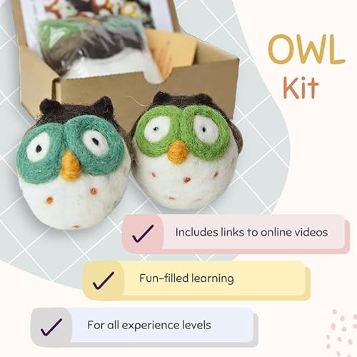 image for Woolbuddy Owl Needle Felting Kit for Beginners – DIY Animal Craft Ki