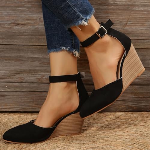 ZDLJYL Women's Closed Toe Platform Sandals Summer Buckle Ankle Strap Wedge Sandals3