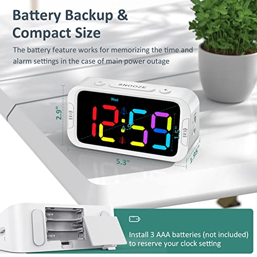 Odokee Dual Colorful Alarm Clock For Kids Bedroom - 0-100% Dimmer, 5 Alarm Sounds, Usb Charger, Easy To Set, Weekday/Weekend Mode, Snooze, 12/24Hr, Battery Backup, Digital Clock For Teens Boys Bedside #TOP6