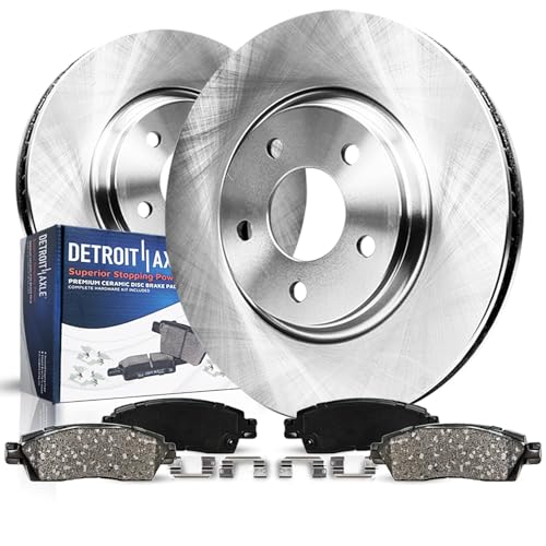 Image of Detroit Axle - Front Brake Kit for 2011-2019 Lincoln MKT Ford Taurus | Explorer 2012-2019 Flex, Disc Brake Rotors Ceramic Brake Pads with Hardware Replacement 12.80 inch inch Rotor