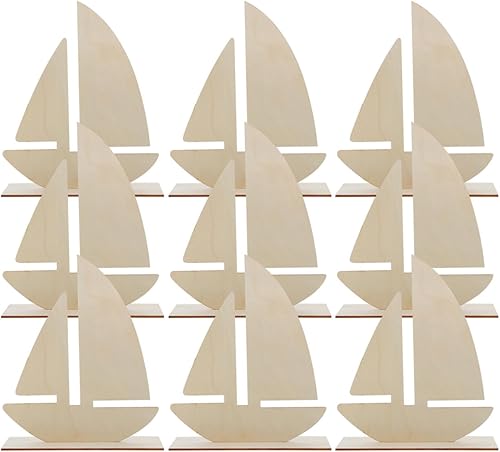 Miniatura 2 de 10 piezas de madera sin terminar modelos de velero náutico recortes de madera náutica temática del océano decoración para el hogar proyectos de