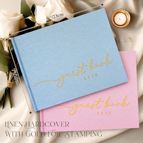 Image of Lanpn Wedding Guest Book 2026 - Linen Hardcover Guestbook Wedding Reception with 108 Blank Pages for Sign in and Photos - Guest Book for Wedding Bridal Shower Baby Shower Party (Blue)