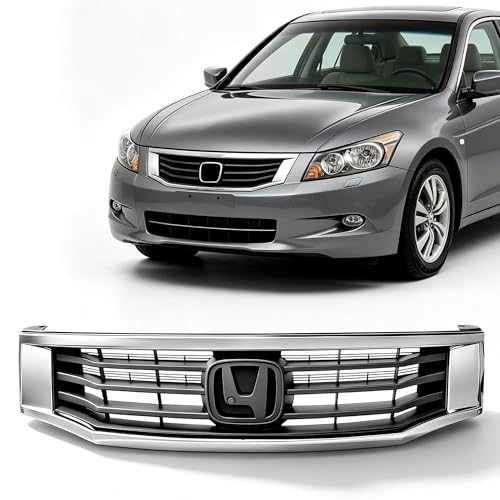 PartsFlow Front Bumper Grille Black With Chrome Mesh Grill Compatible With 2008 2009 2010 Honda Accord HO1202104
