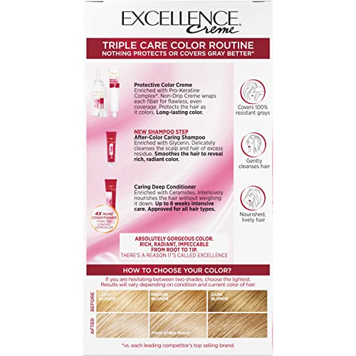 L'oreal Paris Excellence Creme Permanent Triple Care Hair Color, 9 Light Natural Blonde, Gray Coverage For Up To 8 Weeks, All Hair Types, Pack Of 1 #TOP6