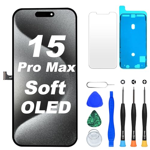 DIGI4U OLED für iPhone 15 Pro Max 6 7 Zoll FHD Display Bildschirm Ersatz 3D Touch Truetone COF Display Digitizer Assembly mit Reparaturwerkzeug Displayschutz und wasserfestem Kleber