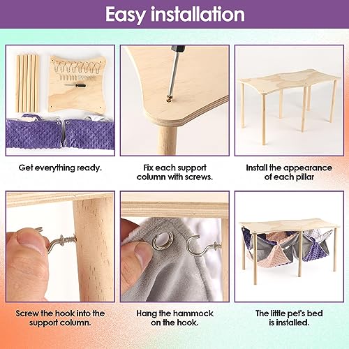 Image of Guinea Pig Hammock,Double Ferret Rat Hammock with Stand,2PCS Hanging Soft Small Animal Toys Sleeping Bed with Durable Wooden Stand for Chinchilla Bunny Hiding and Playing