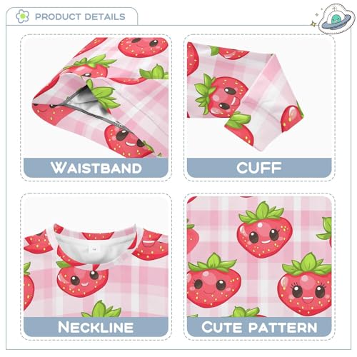 JUNZAN Cartoon Cute Strawberry Plaid Little Kids Hooded Sweatshirt Fleece Hoodie for Boys Sports 4T3