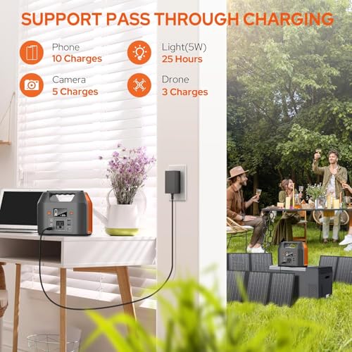 Image of EnginStar Portable Power Station 150W 155Wh Solar Generator 110V 42000mAh Portable Power Bank w /AC Outlet, 6 Outputs External Battery Backup LED Light for Outdoor Camping