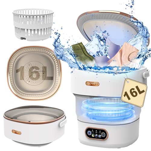 Portable Washing Machine with Spin Dryer, 16L 2Kg Mini Washing Machine and Dryer, Small Washing...