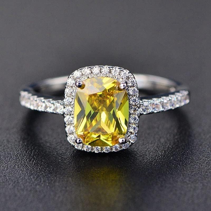 QUSIIOSLK 926 Sterling Silver Canary Yellow Halo Square AAA Cubic Zirconia Ring Solitaire Brilliant Princess Cut Citrine Ring Cushion Cut Statement Engagement Ring for Women 6 - Image 2
