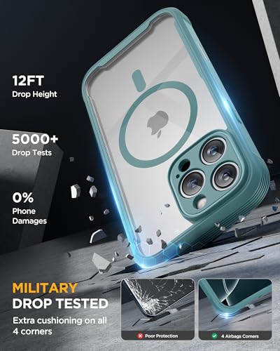 Image of Miracase Magnetic for iPhone 16 Pro Case Full-Body Phone with Built-in Glass Screen Protector, [Compatible with MagSafe] Military Drop Proof 16 Pro Cover Bumper 6.3 inch, Green