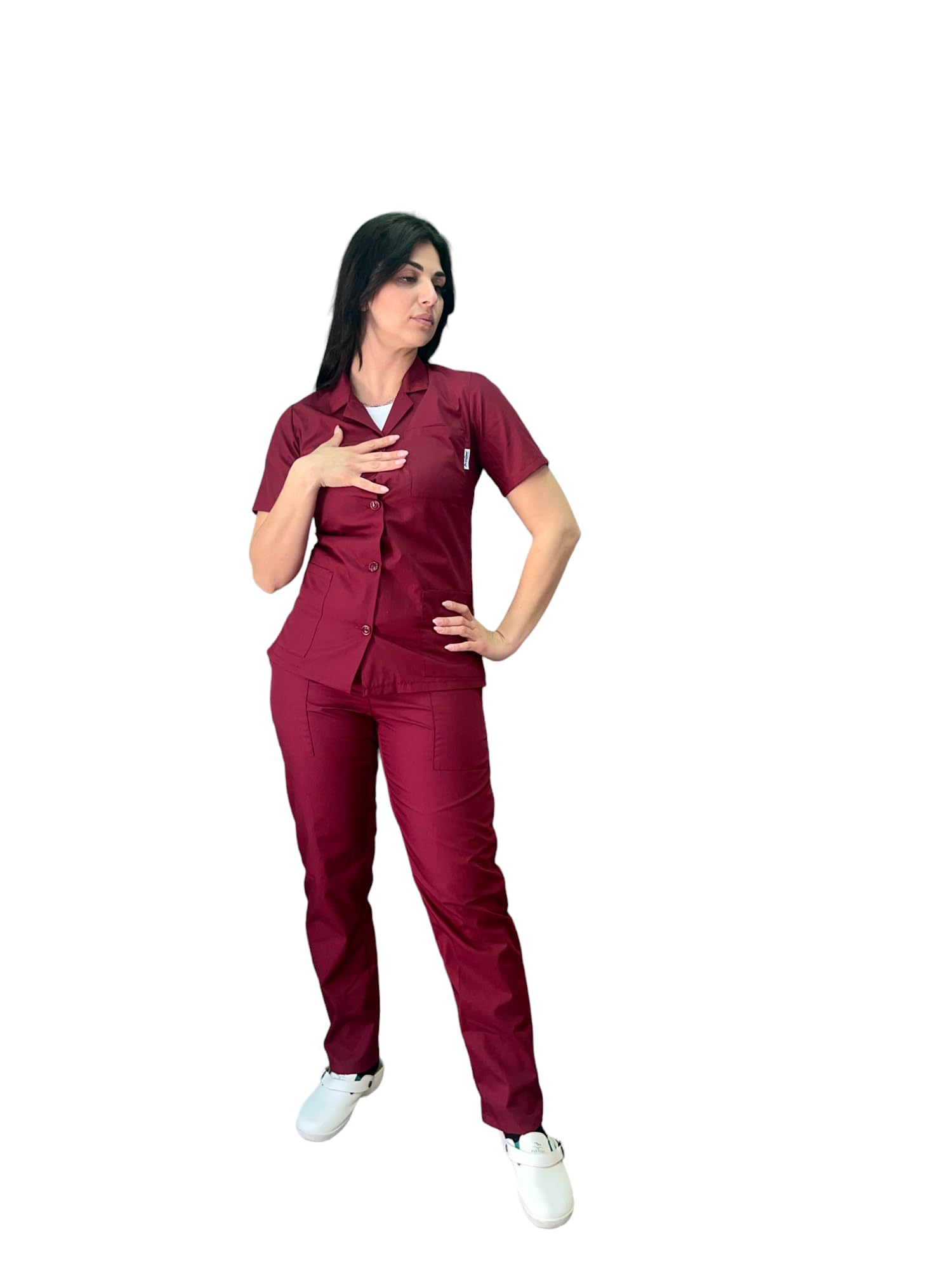 Uniforme completo hospitalario con botones Burdeos Casaca y pantalón completo sanitario hombre y mujer para estudiantes enfermeras y OSS