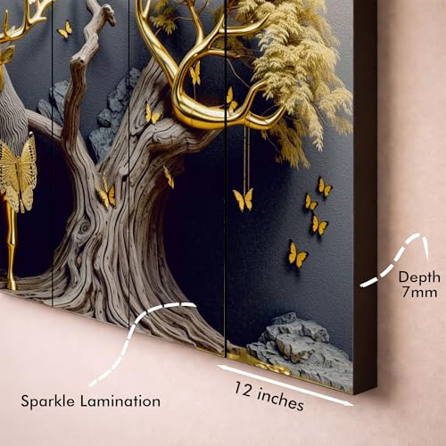 Image of The Castle Decor White & Golden Deer Digital Painting - Wooden Framed Wall Art for Living Room, Bedroom and Hotels (Multi Color - Design 7, 36x60 Inch)