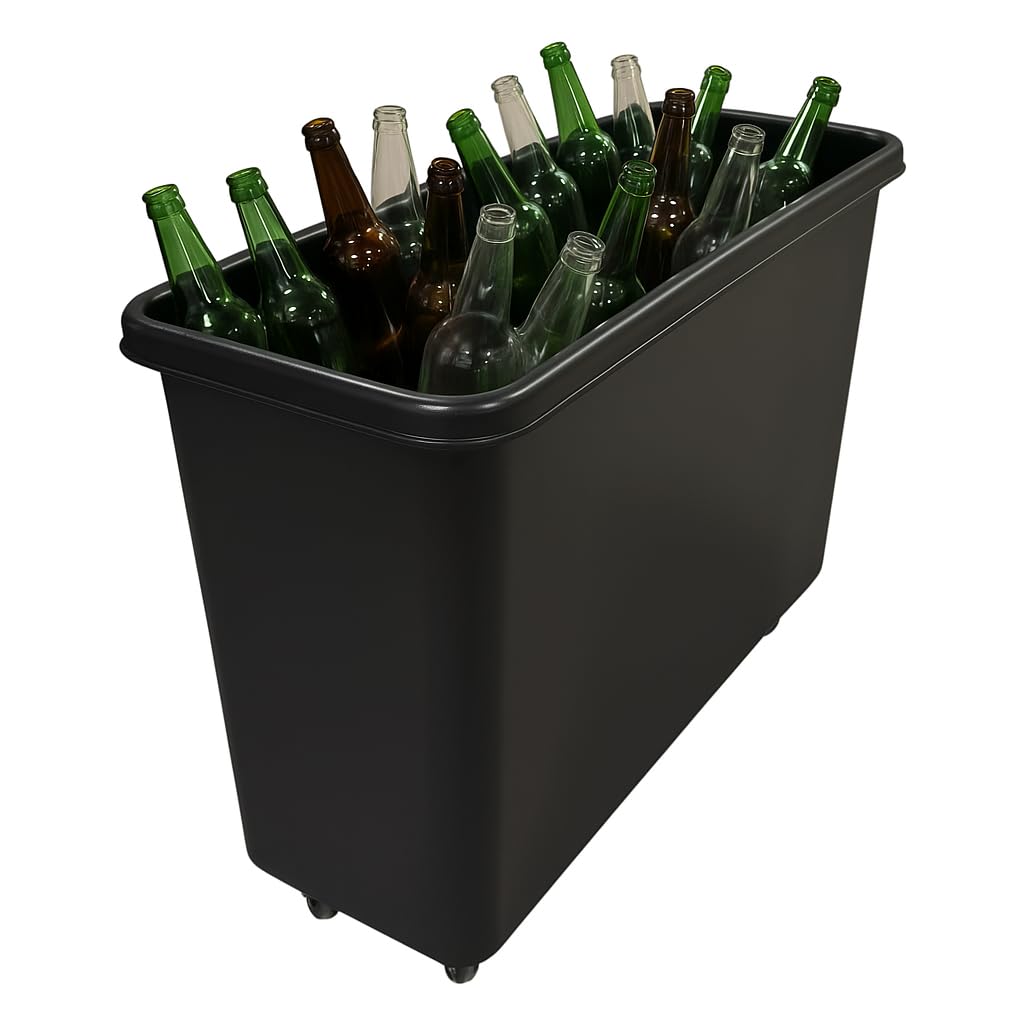 Chabrias Ltd Mobile Glass Bottle Recycling Bin, 214 L Bottle Skip/Bar Truck โ Heavy-Duty UK-Made, Leak-Resistant Smooth Interior, Stackable Design, 4 Swivel Castor Wheels โ Black