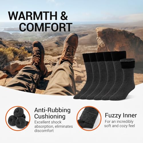 Image of Alvada Mens Merino Wool Crew Socks Thermal and Warm Socks for Winter Work Hiking Running 3 Pairs