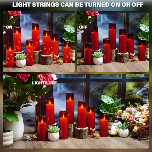 Image of Nimiko Flickering Flameless LED Candles,Battery Operated Candles 24 Pcs with Embedded Star String,Acrylic LED Pillar Candles with Remote,Suitable for Home Decoration to Create an Atmosphere (Red)