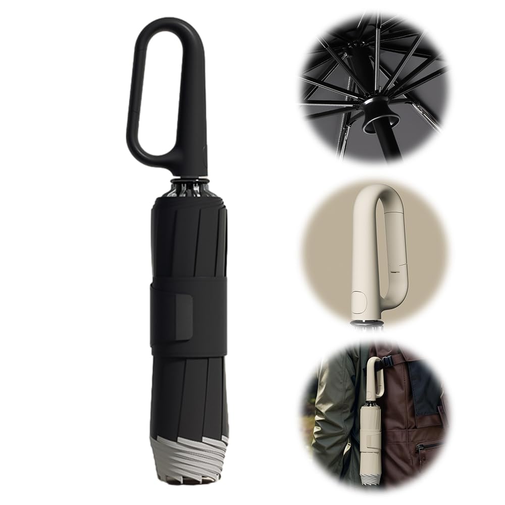 AIIONP 2025 Upgrade Ring Buckle Umbrella, Reflective Safety Strip, Sturdy Windproof, Travel Portable Automatic Folding Umbrella for Rain & Sun