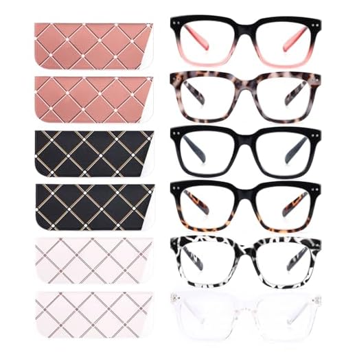 CHOFILORD 6 Pack Fashion Reading Glasses for Women Men Blue Light Blocking Oversized Square Readers with Spring Hinge (6 Pack Mix, 1.25)