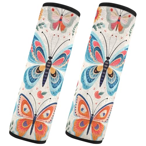 Image of Decorative Butterfly Floral Seat Belt Cover Pad 2 Pcs Soft Cute Seatbelt Covers Protector Support Head Neck Shoulder Strap for Car Seats High Chair Backpack for Adults Kids Women Men 10x7.7In 2