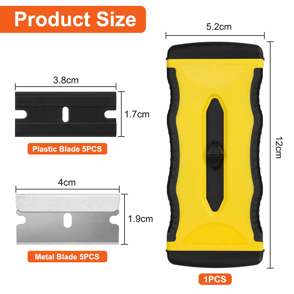 Flintronic 1 Raspador Vitroceramica, Rasqueta Vitroceramica con Cuchilla Retráctil, Rasqueta Multiusos Profesional con 10 Cuchillas para Ventanas, Espejos, Azulejos Limpieza (Amarillo)