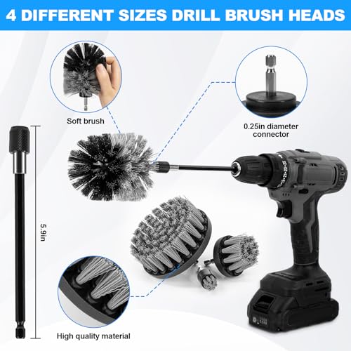 THINKWORK Car Detailing Kit, Car Detailing Brush Set, Car Cleaning Drill Brush Kit with Extension Pole, Professional Auto Detailing Supplies for Automobile Interior Exterior Wheels - Image 3