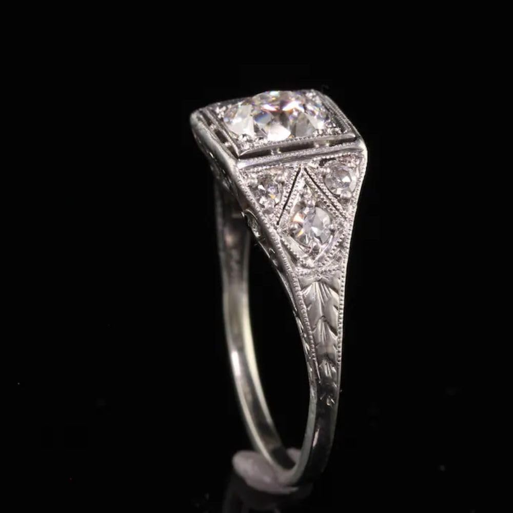 2 Ct Round Diamond Antique Art Deco Vintage Style Filigree Engagement Ring For Women 14K Gold Finish Unique Retro Victorian Jewelry 925 Sterling Silver Handmade Edwardian Proposal Ring