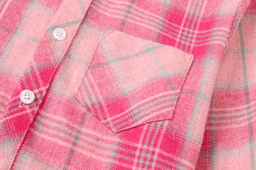 Image of SANGTREE Women and Girls Long Sleeve Flannel Casual Button Down Plaid Shirt