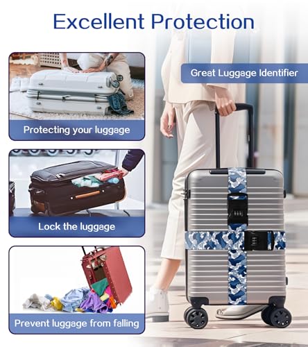 Image of Luggage Straps for Suitcases Travel Belt Luggage Band with Lock Heavy Duty Traveling Luggage Identifier Wave Cute Women Girls Unique Accesory Personalized