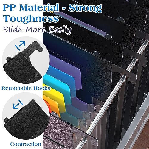 Pastas suspensas de plástico com abas multicoloridas – Pacote com 3 para papel A4 e cartas, organize