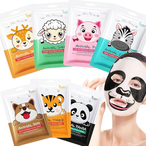 GNHG 7 Pièces Masque Visage Enfant,Masques Visage Femme,Masque Tissu Visages Avec Imprimé Animalier,Masques Hydratant Visages Pour Convient Filles Et Femmes