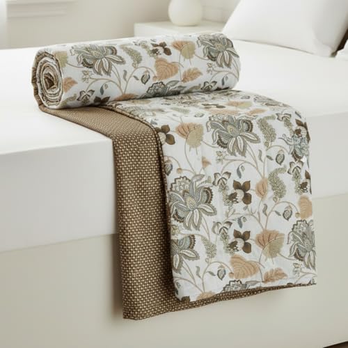Image of HOMEMONDE 100% Cotton Reversible Dohar Double Bed Size | 300 TC AC Blanket Comforter | Soft Lightweight Bed Blanket Quilt (84 X 94 Inch, White & Dark Camel, Pack of 1)