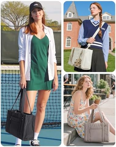 BAGSMART Boxy Tote Bag for Women, Crossbody Bag with Zipper, Crush Bow Purses for Travel Work College, Cream, Small