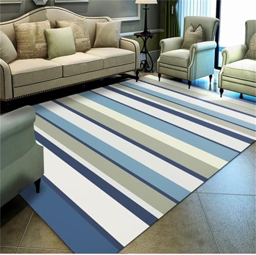 Tapis table basse bleu à motif rayé pour réchauffer le salon