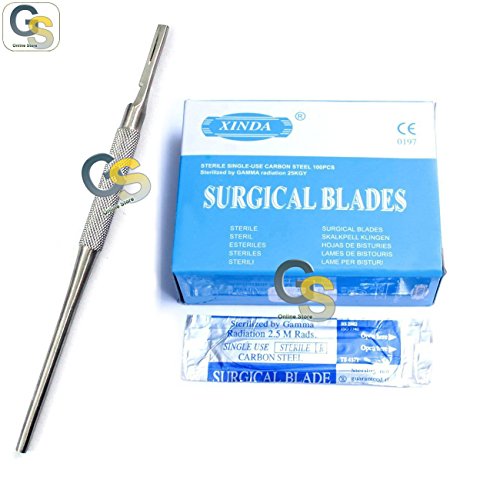 G.S 100 Scalpel STERILE Blades #20 with Free Round Scalpel Handle #4
