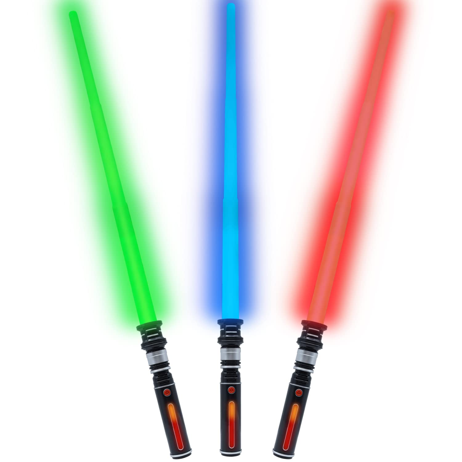 Light Up Saber 3 Colors LED Light Swords for Kids with FX Sound, Expandable Light Sword Set for Galaxy War Fighter Warriors, Halloween Dress Up Parties (3 Packs)