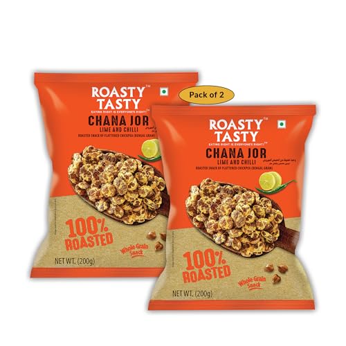 Roasty Tasty Roasted Chana Jor Lime & Chilli Whole Grain Indian Snacks- 400G (Pack Of 2 200G Each) |No Msg | Zero Cholesterol & Trans Fat | Diet Namkeen