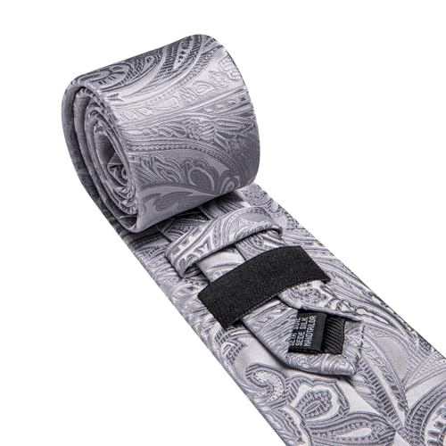 Image of Barry.Wang Men Tie Set Paisley Silk Necktie Pocket Square Cufflinks Formal Wedding Business Party