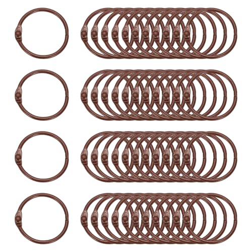 PATIKIL 48Pcs Loose Leaf Binder Rings, 1.2 Inch Metal Open Card Rings Heavy Duty Book Rings for Key Index Card Rings Paper Rings Office, Brown