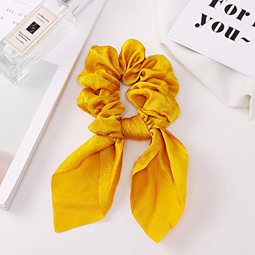 Bow Scrunchies For Long Hair - 8 Pcs Chiffon Satin Scrunchies Silk With Bow Scarf, Solid Stripe Flower Color Bow Scrunchies, Ponytail Holder With Tail, Rabbit Bunny Ear Bowknot Hair Accessories (A2) - Thumbnail 4