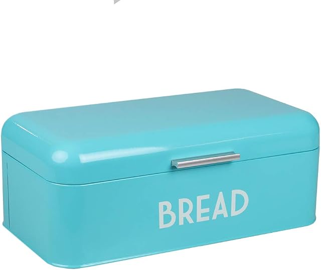 Home Basics Metal Bread Box with Lid, Turquoise, 16.7x9.5x6.5 Inches