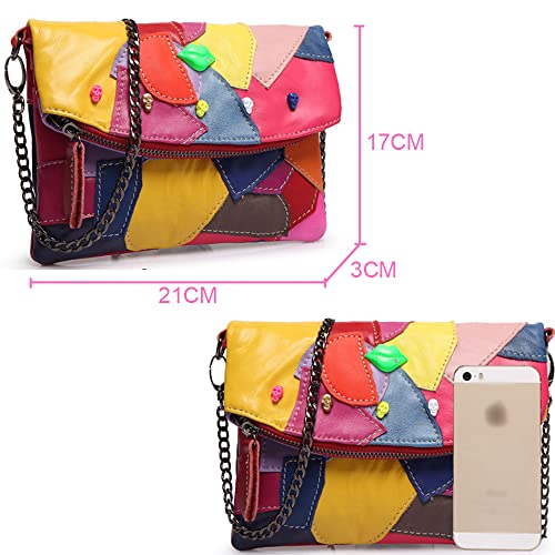 ZiMing® Genuine Leather Clutch Women Chain Shoulder Bag Multicolor Splice Wallet Skull Purse Messenger bag3